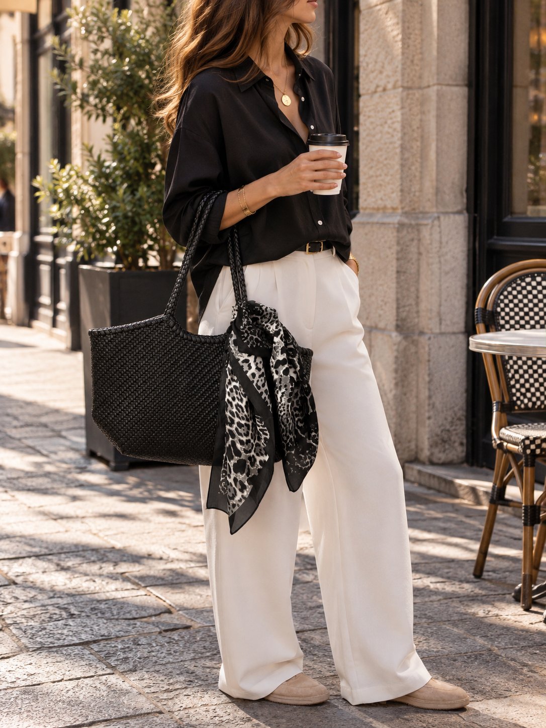 Bolso Efecto Rafia +Pañuelo seda de regalo