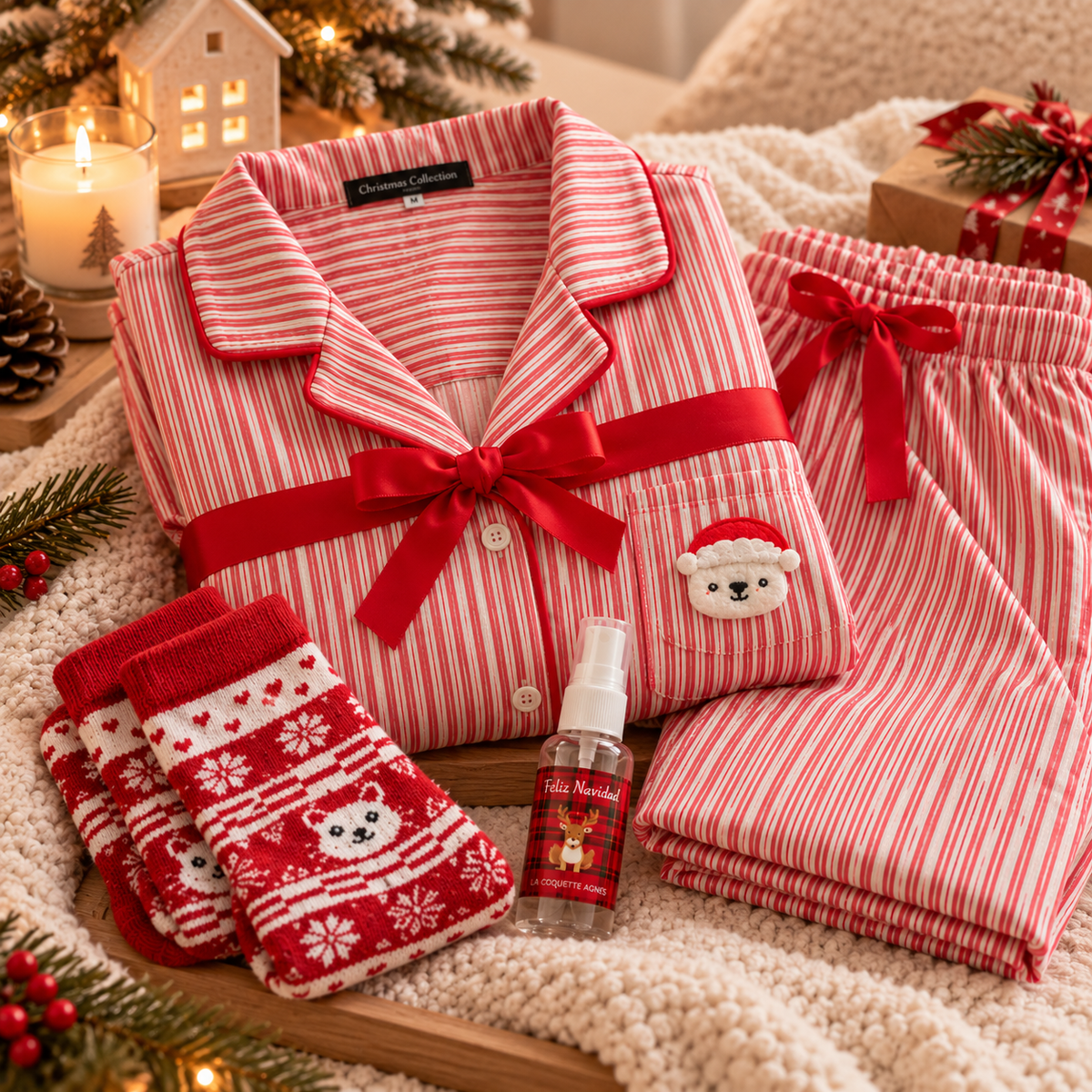 🎄 Pijama Christmas Navy + Calcetines y Fragancia de Regalo 🎁