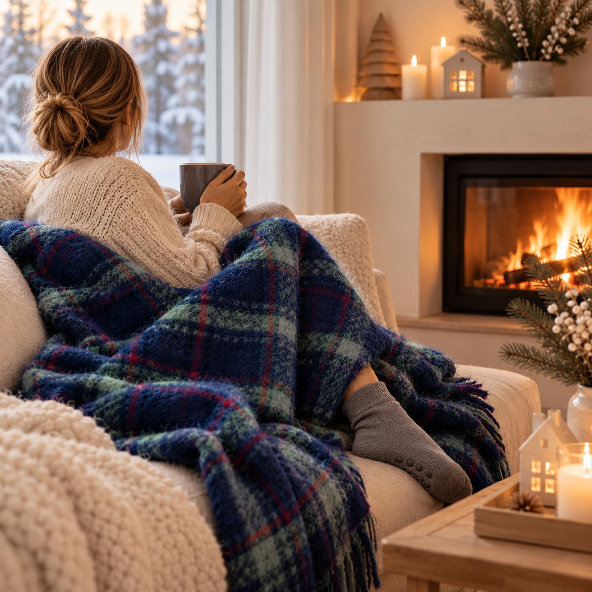 Manta Cozy Tartan – ¡Con taza y calcetines de regalo! 🎁