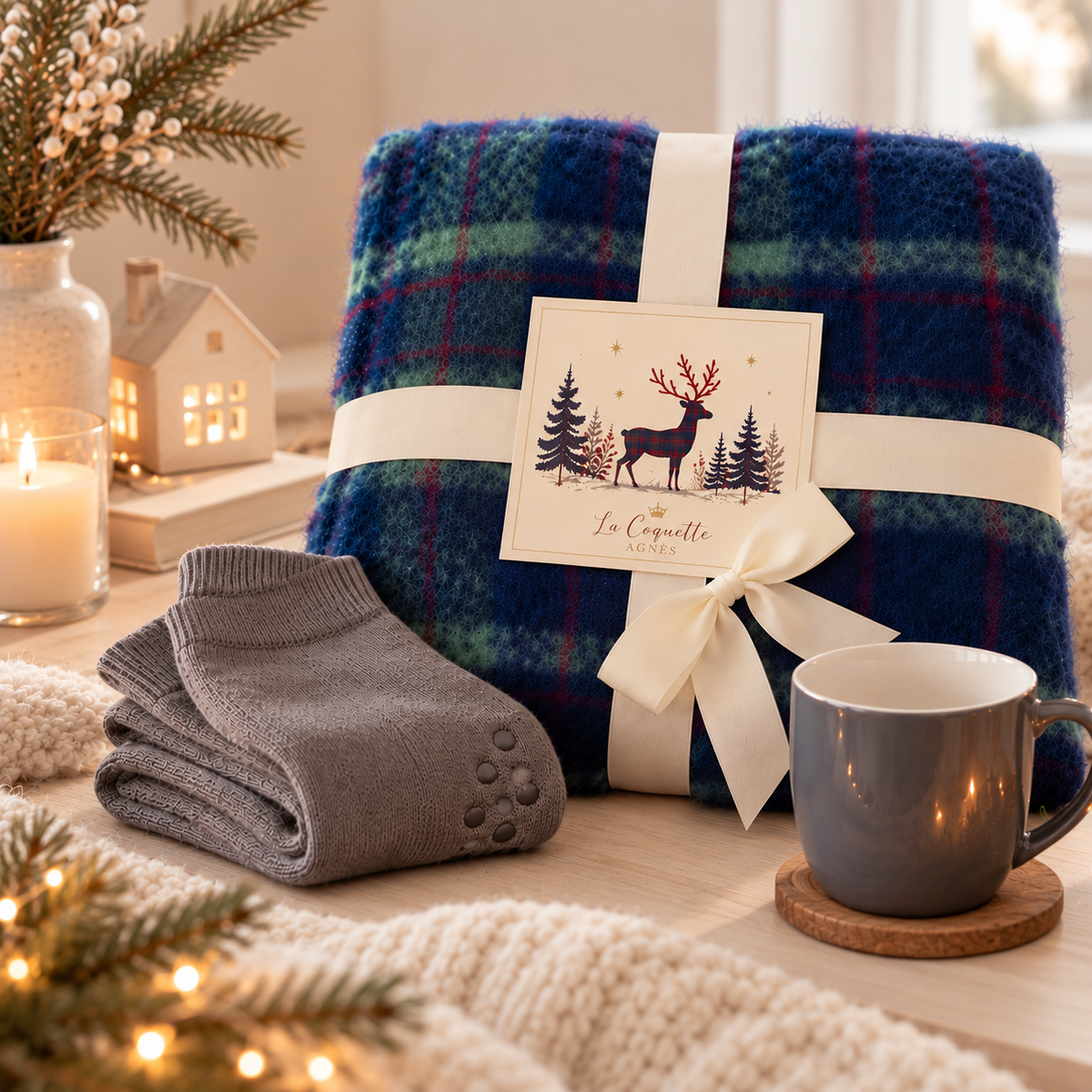 Manta Cozy Tartan – ¡Con taza y calcetines de regalo! 🎁