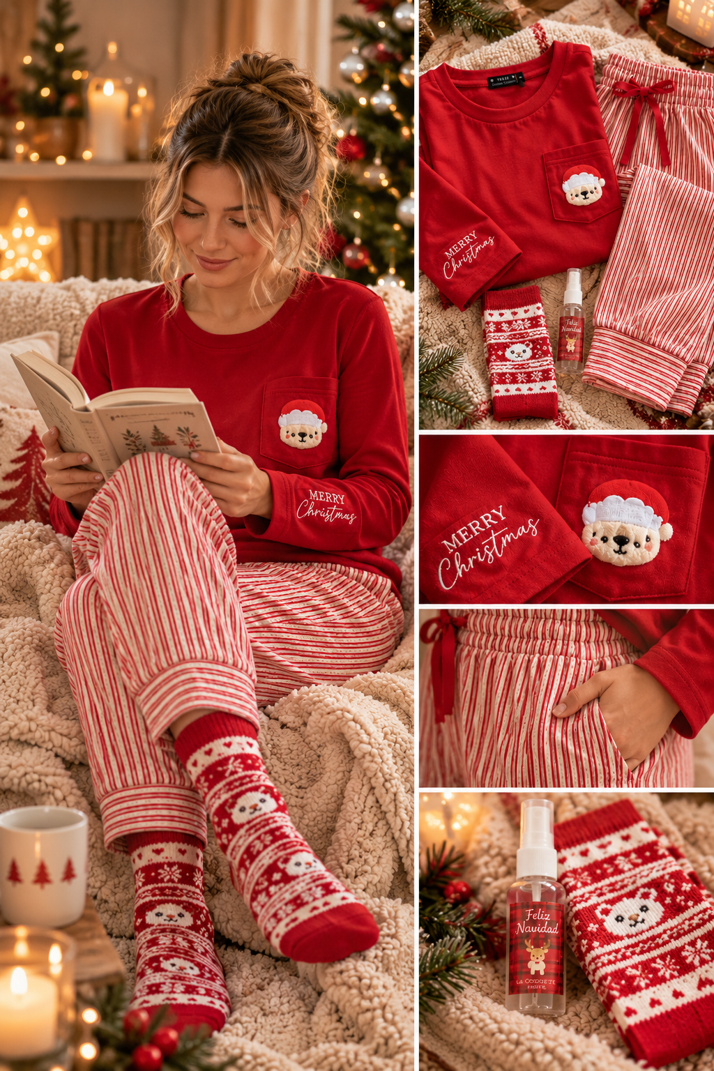 🎄 Pijama Navideño Xmas con Calcetines y fragancia de regalo
