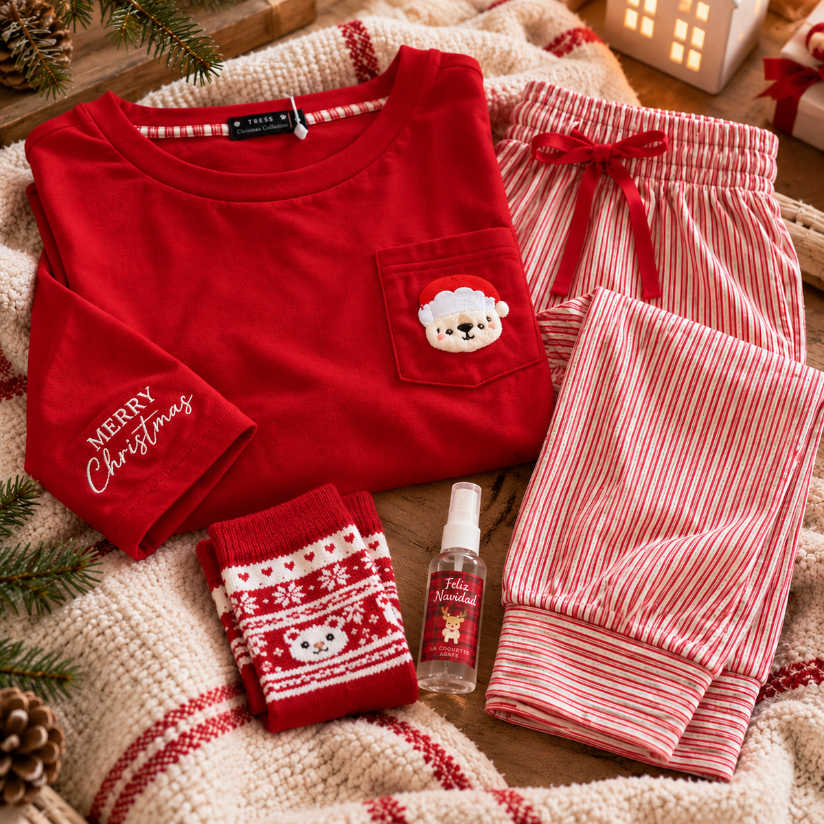 🎄 Pijama Navideño Xmas con Calcetines y fragancia de regalo