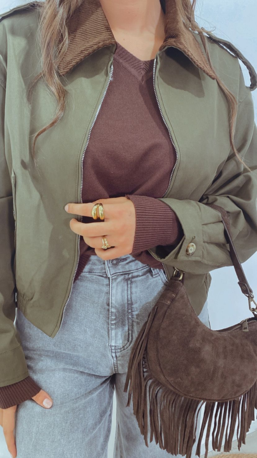 Parka Crop Top Cuello Pana